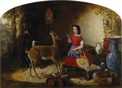 De berisping. Ah! Stoute hinde, je hebt weer de bloemen gegeten. door Arthur Fitzwilliam Tait